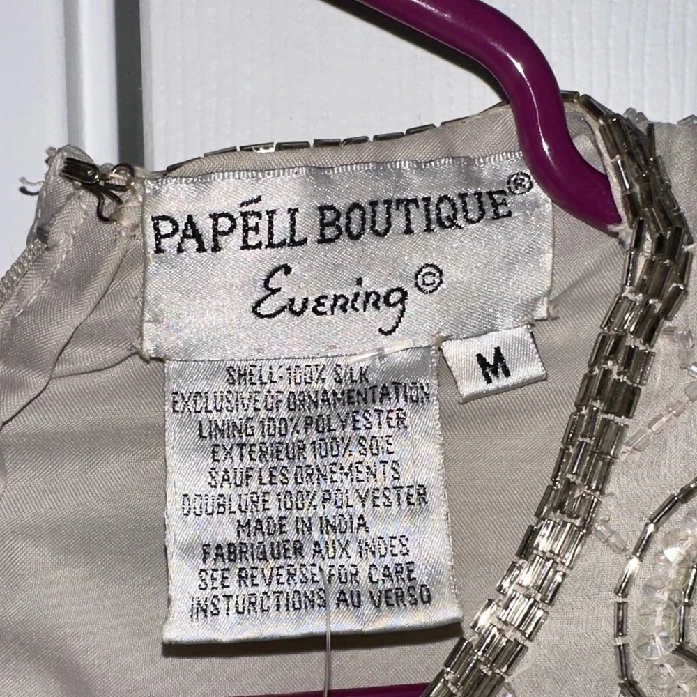 Papell Boutique Cream Beaded Blouse 100% Silk - Picture 2 of 8